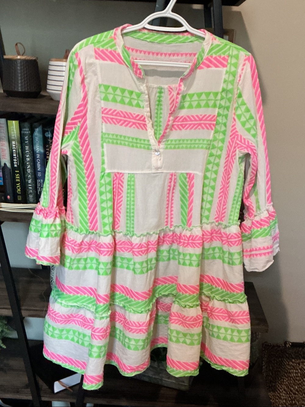 Devotion Twins Tiered Ella Short Dress Neon Pink and Green